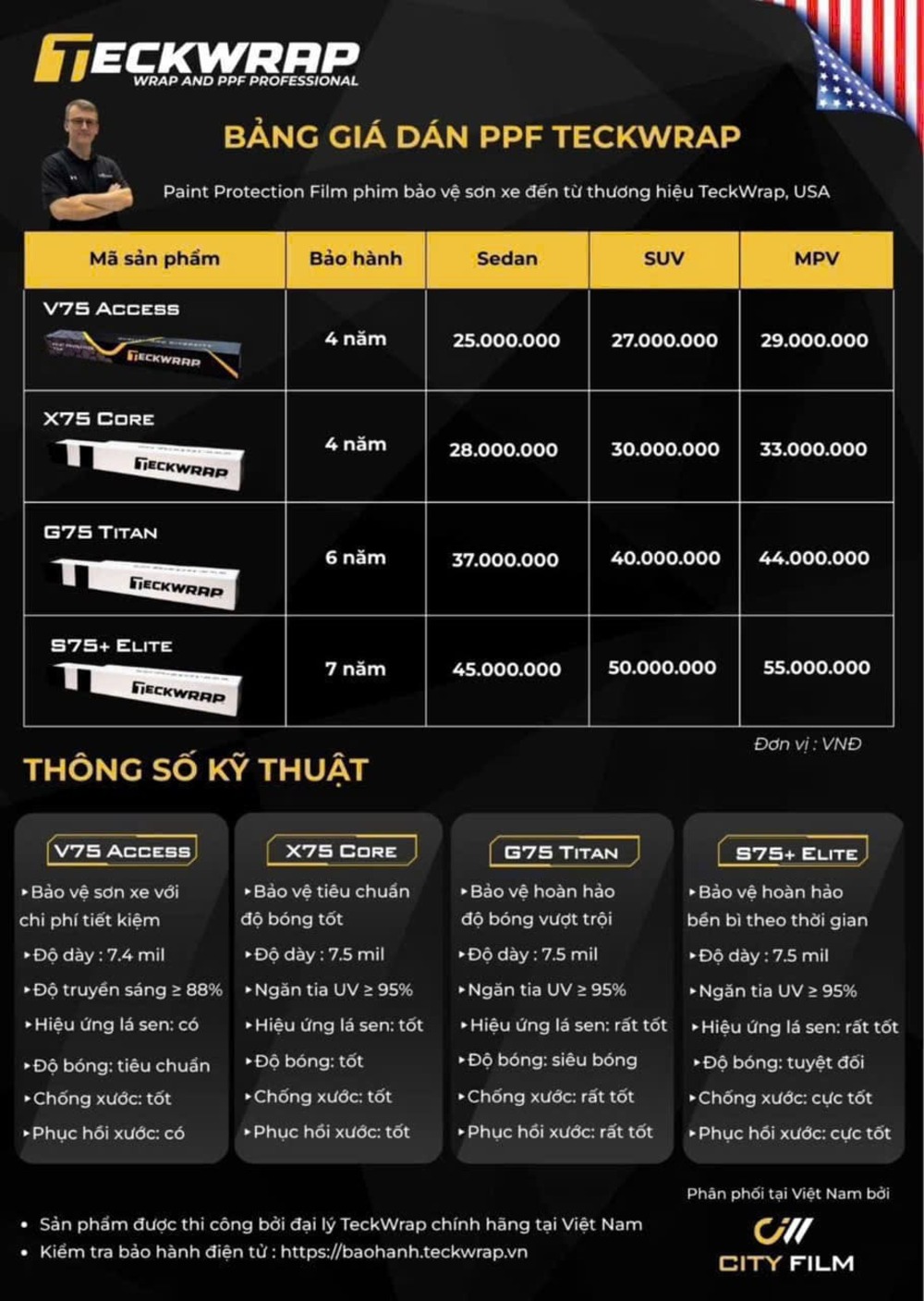 Bảng báo giá dán PPF TeckWrap tại GTX Auto Care