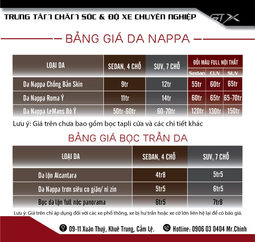 Bảng bọc da nội thất ô tô mới cập nhật