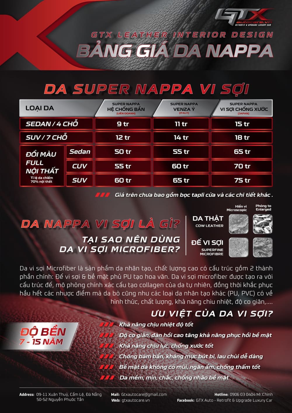 Bảng giá bọc ghế da ô tô