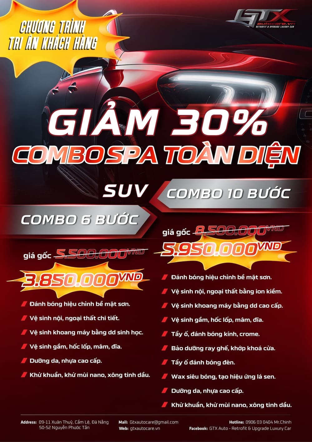 Bảng giá combo spa toàn diện cho xe SUV
