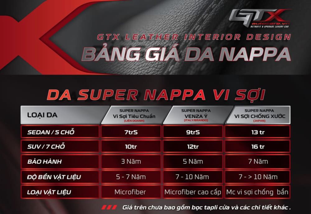 Bảng giá da nappa