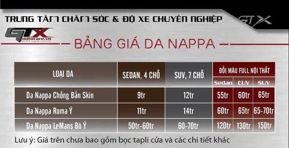 Bảng giá da Nappa độ Limousine