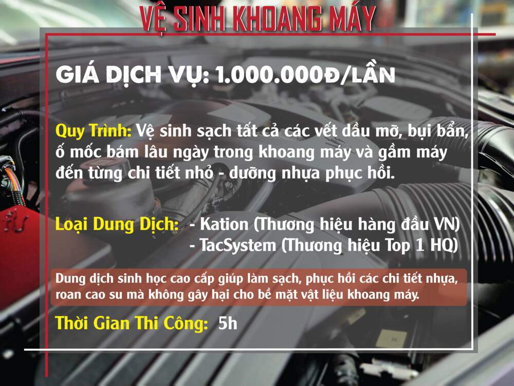 Bảng giá dịch vụ vệ sinh khoang máy ô tô