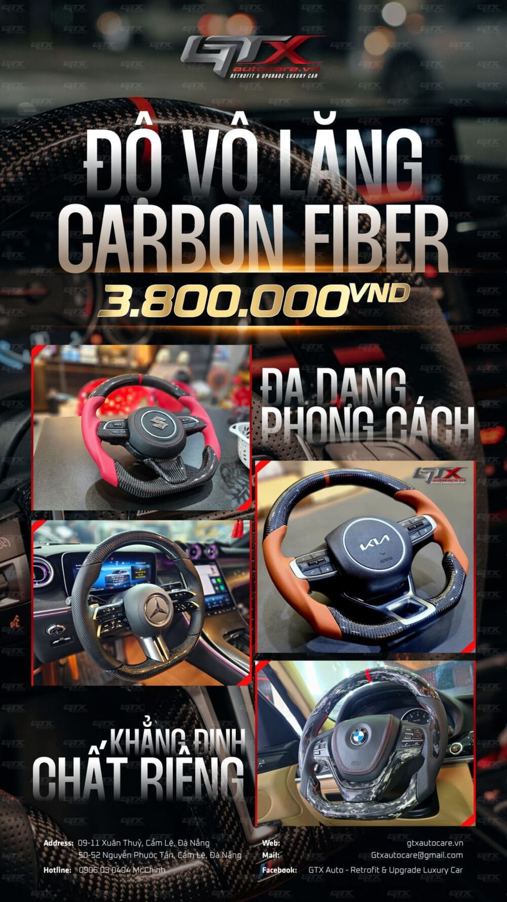 Bảng giá độ vô lăng carbon fiber