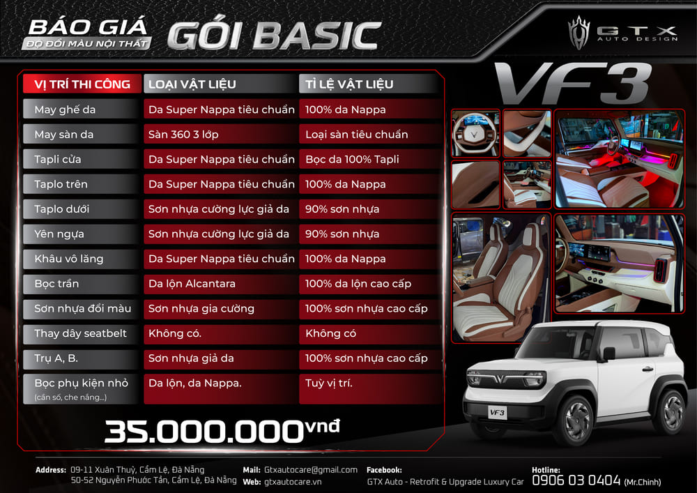 Bảng giá full nội thất gói Basic cho VF3
