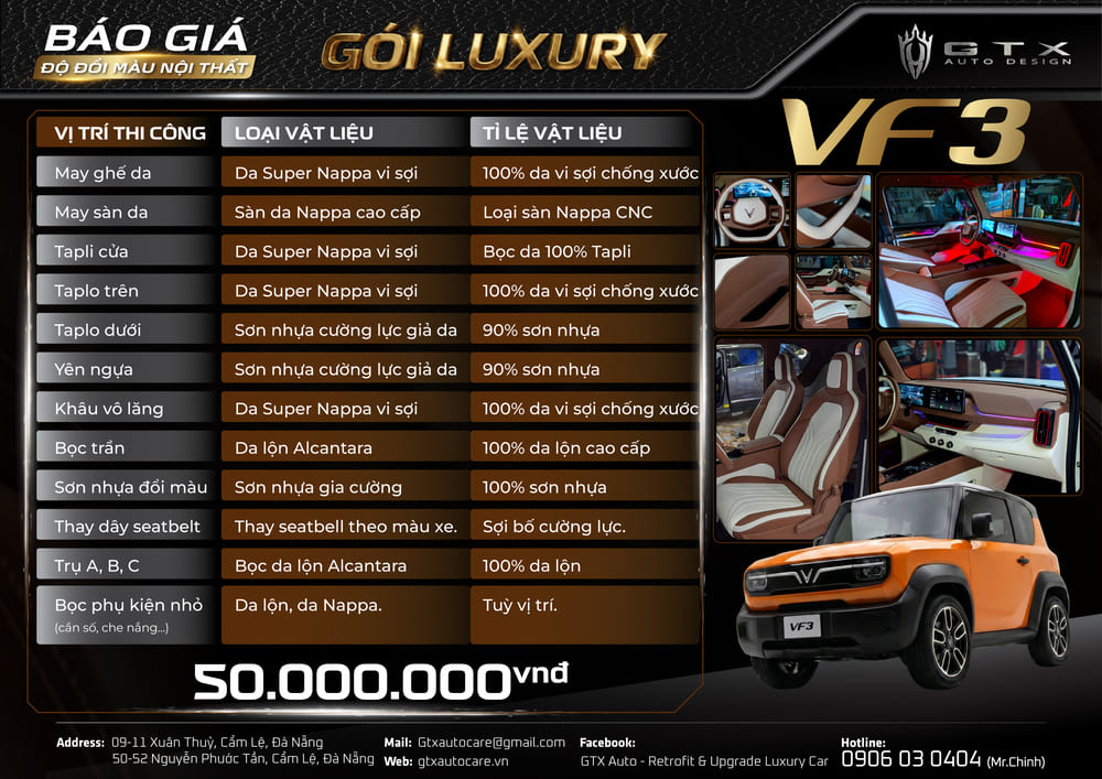 Bảng giá full nội thất gói Luxury cho VF3