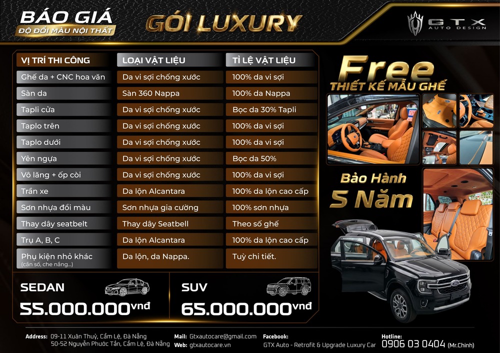 Bảng giá gói độ đổi màu nội thất LX