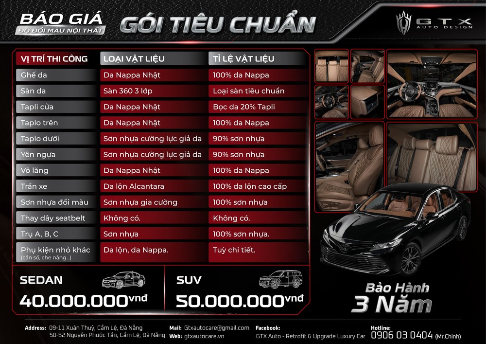 Bảng giá gói độ đổi màu nội thất TC