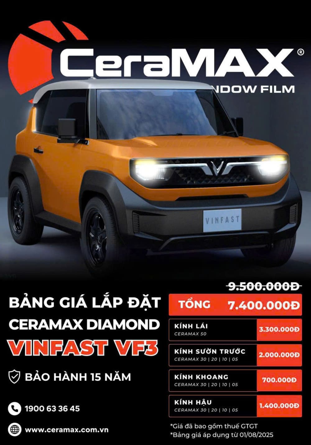 Bảng giá lắp đặt Ceramax Diamond cho VF3