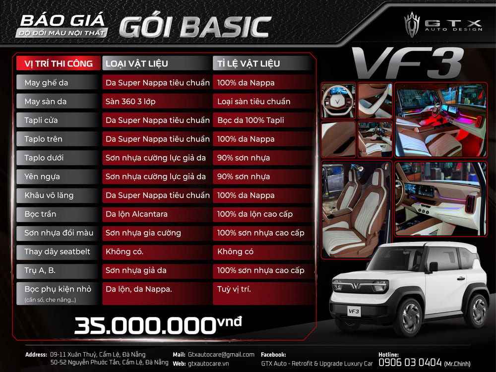 Bảng giá nội thất VF3 Basic