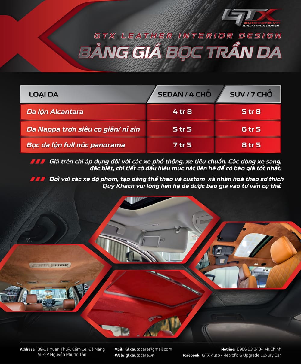 Chi phí bọc trần da ô tô tại xưởng GTX