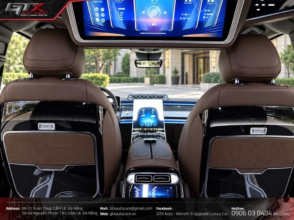Lắp màn hình giải trí gắn trần và ốp lưng ghế trước cho xe Mercedes V Class