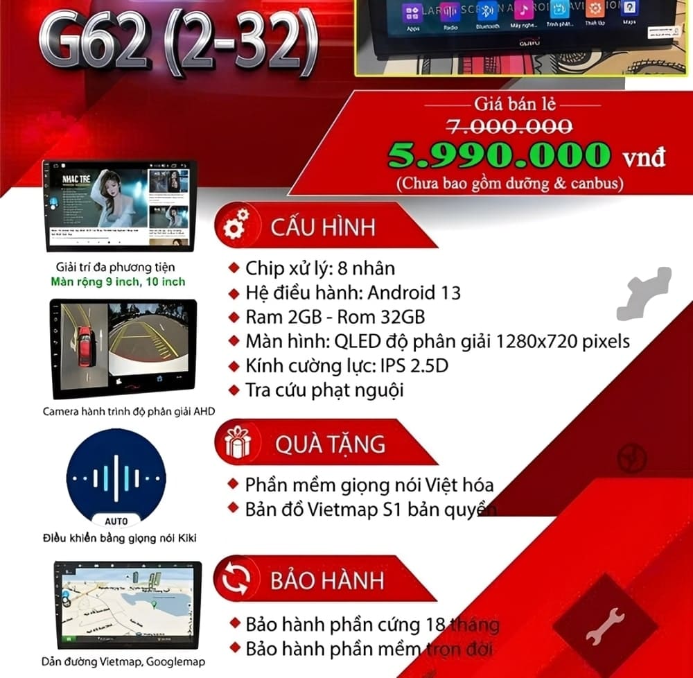 Màn hình Carfu G62