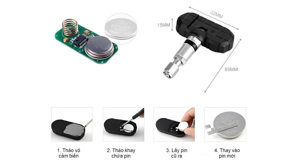 Pin cảm biến áp suất lốp