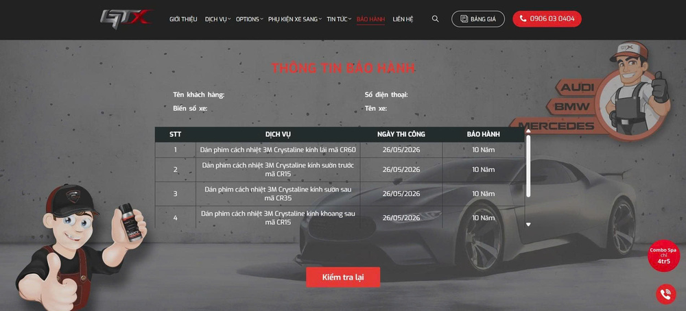 Thông tin bảo hành tại GTX Auto Care Đà Nẵng