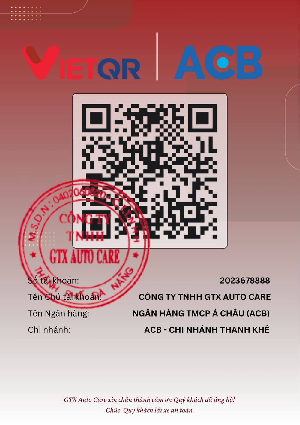 Tài khoản thanh toán của GTX Auto Care