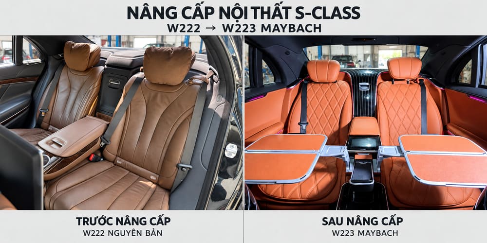 Trước và sau khi nâng cấp ghế xe W222 lên W223 Maybach
