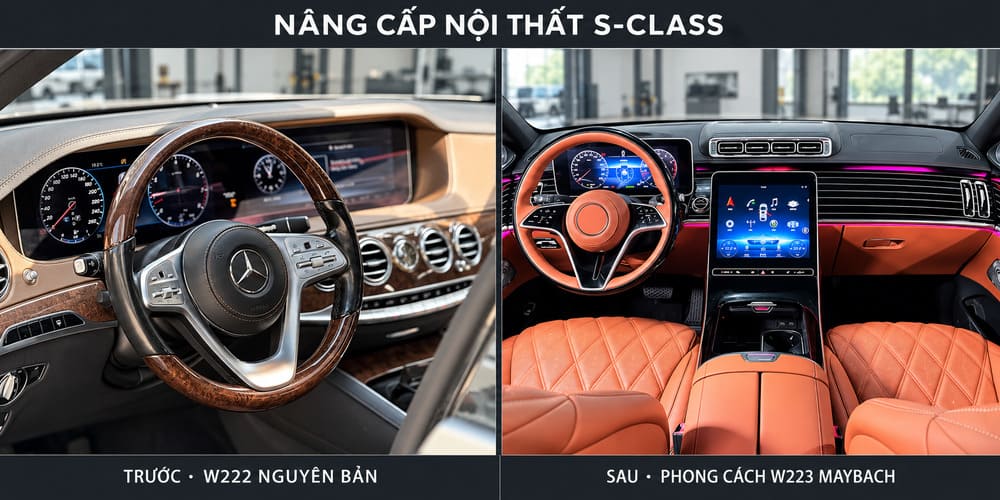 Trước và sau khi nâng cấp nội thất S Class W222 lên W223 Maybach